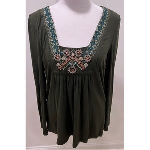 LOFT Olive Green Beaded Blouse